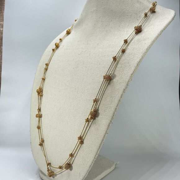 Vintage Talbots Gold Tone Necklace Multi Layer Snake Chain Ball Beaded Boho - Picture 4 of 7